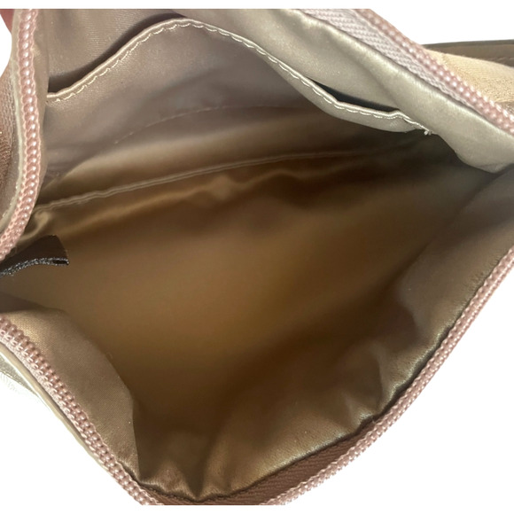 COACH Signature Metallic Khaki Gold Pleated Leather Top Zip Wristlet Bag Logo - Picture 4 of 8